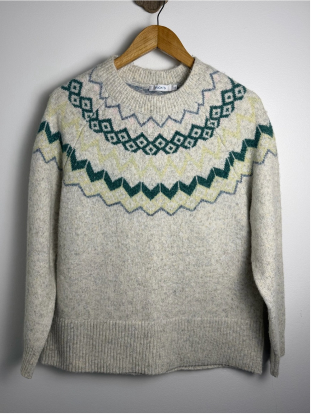 Ricki’s Fair Isle Sweater Large Nordic Wool Blend